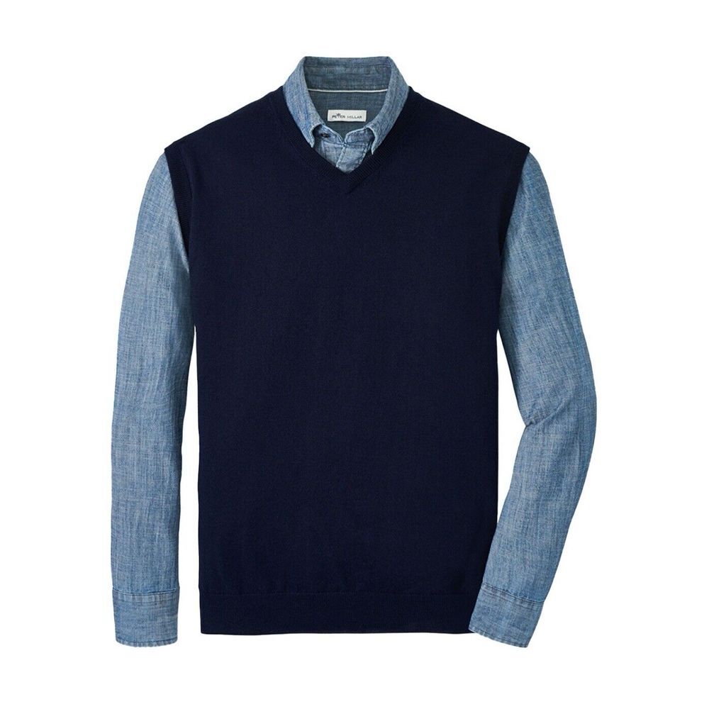 NWT Peter Millar Autumn Crest V-Neck Pullover Sweater Vest Navy Blue MEDIUM